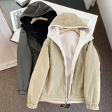 Women Cotton Coat Warm Faux Cashmere Hooded Jacket