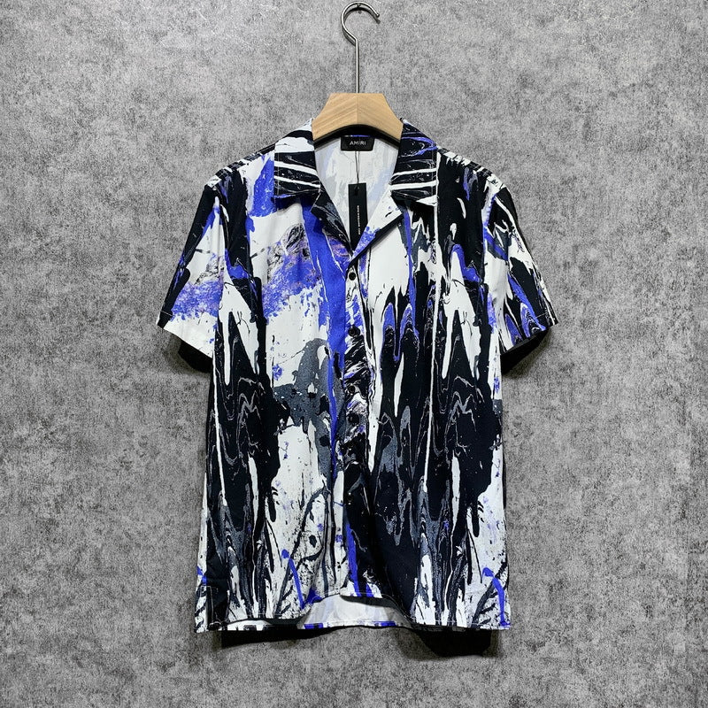 Amiri T Shirt Casual Printed Satin Short Sleeve Shirt