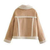 Women Cotton Coat Lamb Wool Fleece Stitching Double-Sided