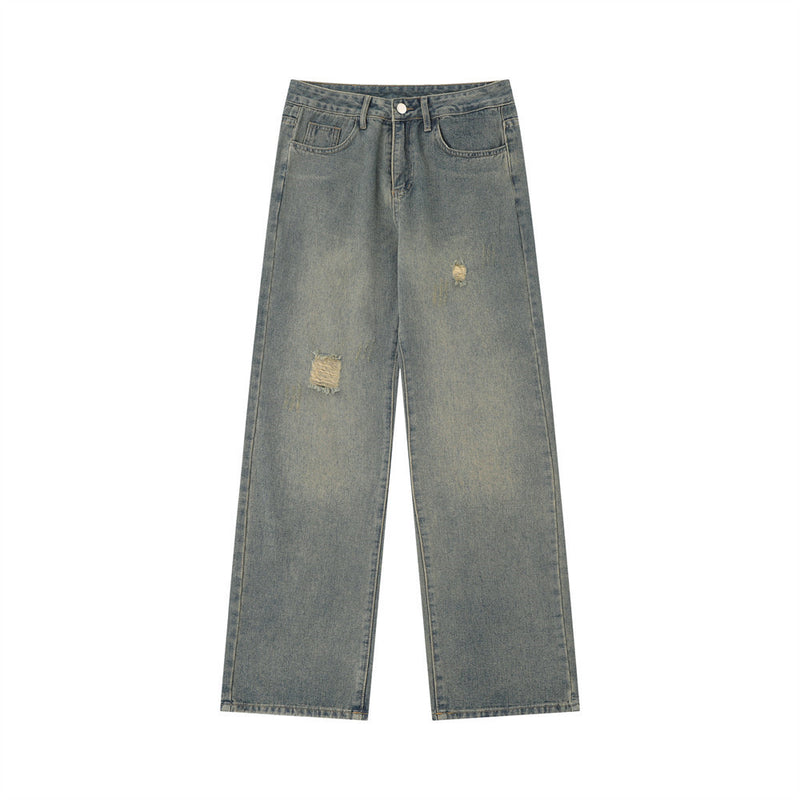 Men Jeans Five-Pointed Star Patch Ripped Leisure Loose