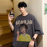 Men T Shirt Cartoon Print Summer Versatile Loose