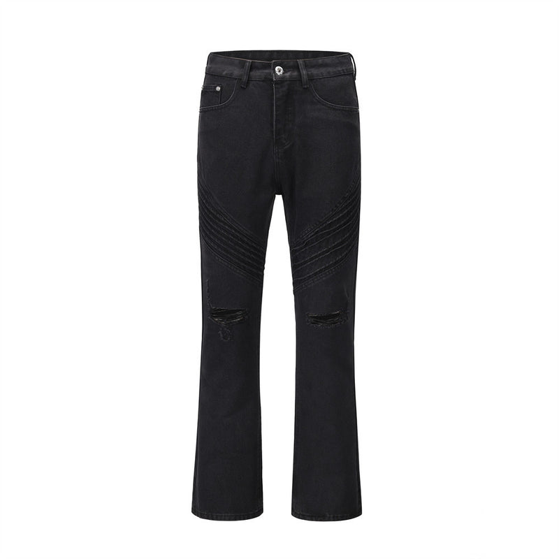 Men Jeans Pleated Loose Hole Design