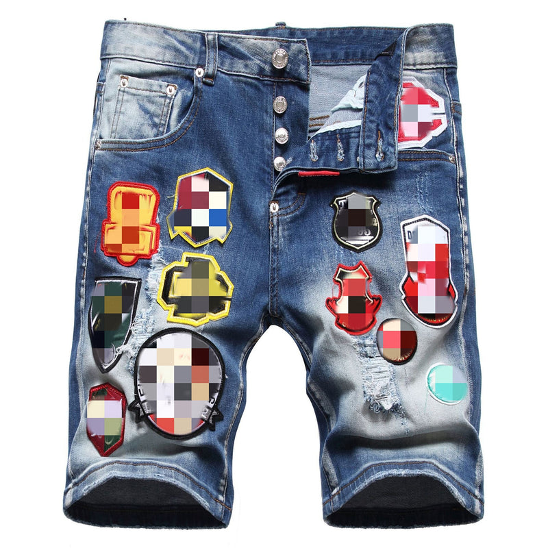 DSQ2 Short Jeans Ripped Patch Slim-fit Stretch Denim Shorts
