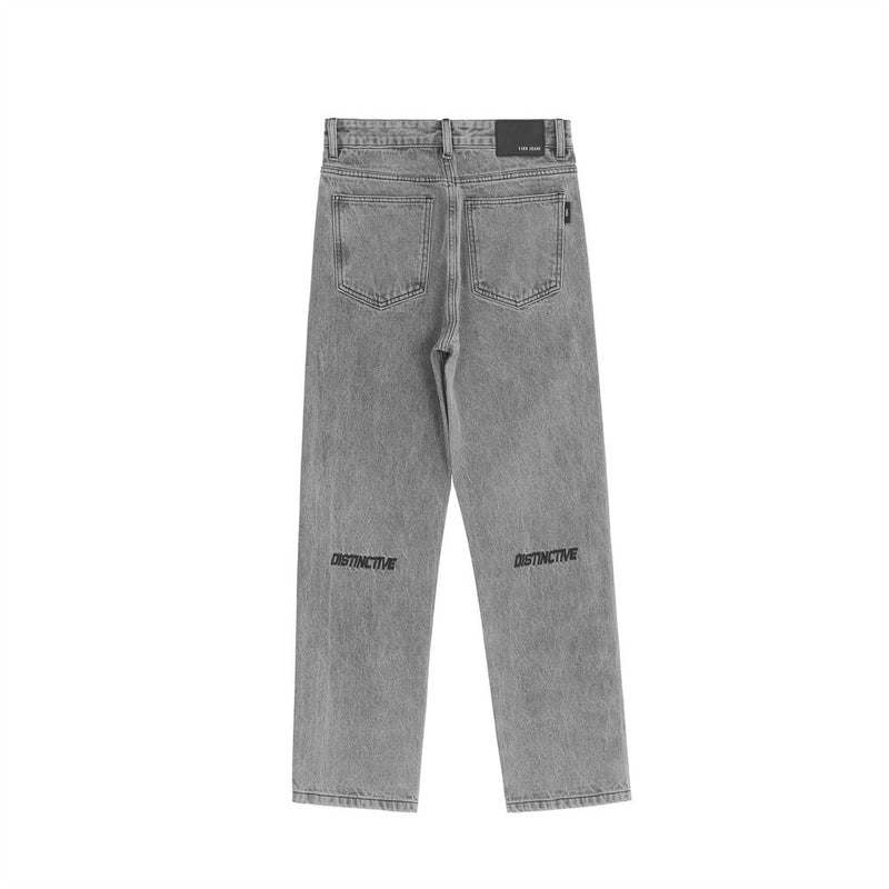 Men Jeans Embroidered Distressed Casual Loose