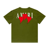 Amiri T Shirt Red Heart Printing Casual round Neck Short Sleeves T-shirt