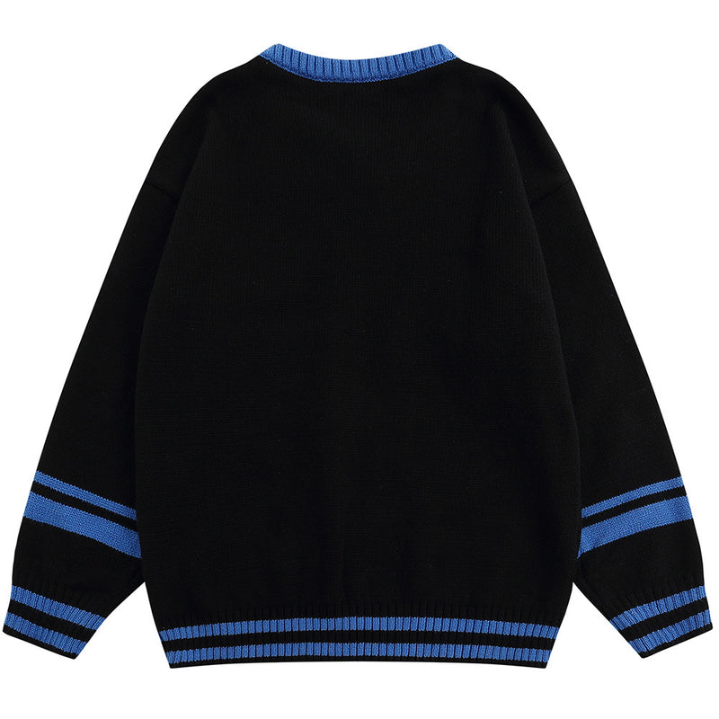 Men Sweater Embroidered V-neck Zip Cardigan Sweater