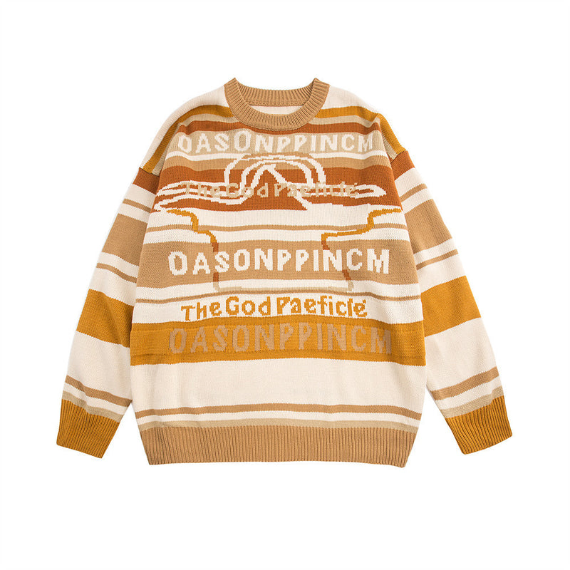 Men Sweater Striped Hip Hop round Neck Sweater