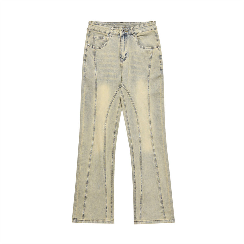 Men Jeans Mud Yellow Stitching Jeans