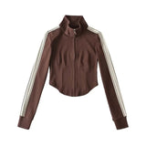 Women Hoodie Striped Stitching Tight Sports Sweater