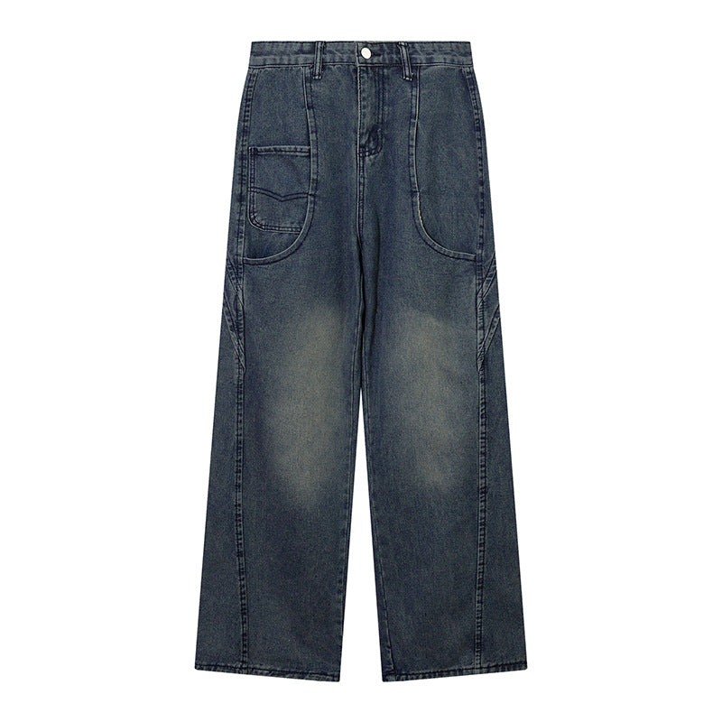 Men Jeans Loose Punk Stitching
