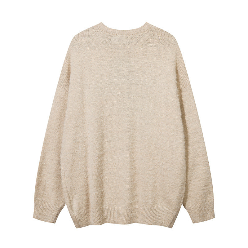 Men Sweater Love Pattern Jacquard Embroidery Velvet Sweater