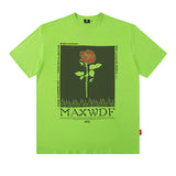 Men T-Shirt Rose Floral Print Oversize All-Match Loose