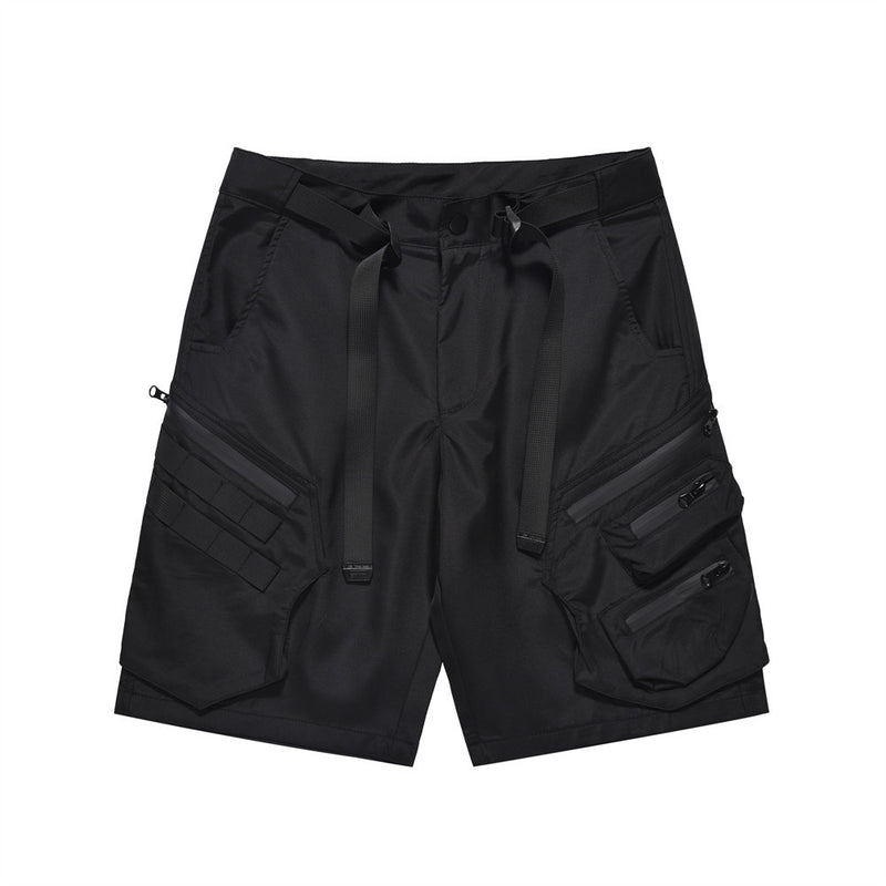 Men Shorts with Belt Tooling Solid Color Loose