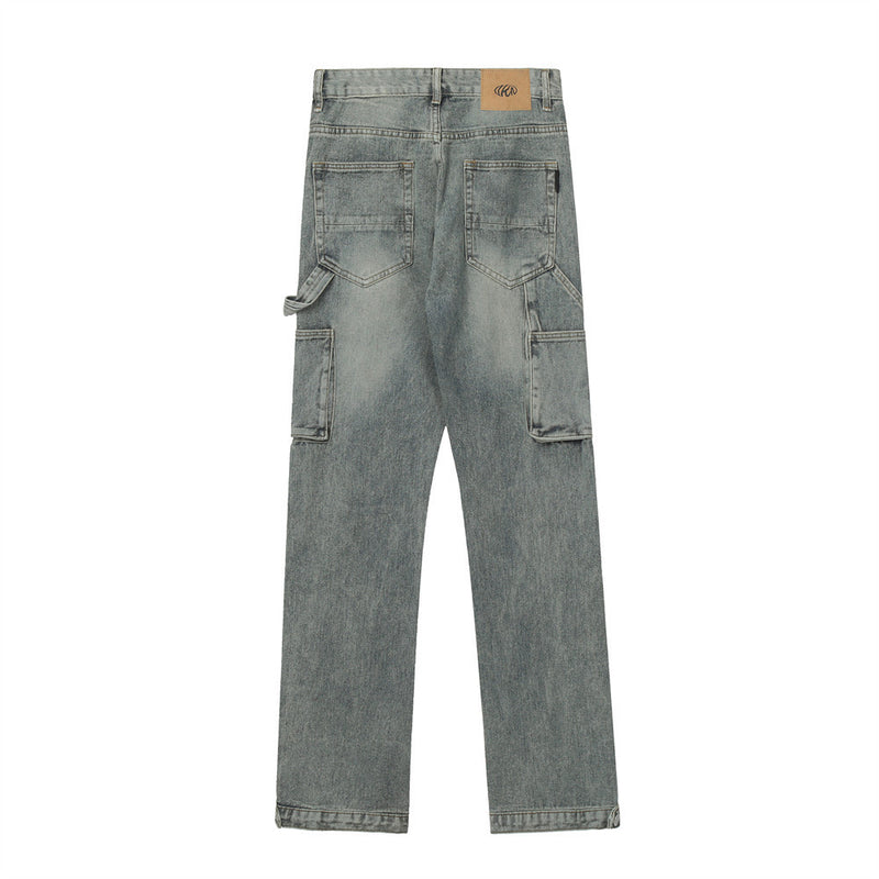Men Jeans Stitching Breasted Retro