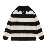 Women Sweater Autumn and Winter Striped Lapel Knitted