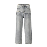 Men Jeans Loose Stitching Edging Holes