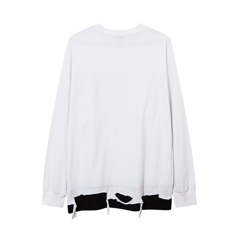 Men Long Sleeve T-Shirt Cut Ripped Necklace Decoration Fake Two Pieces