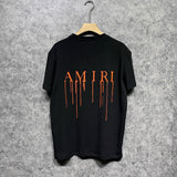 Amiri T Shirt Orange Printed Casual Hip Hop High Street round Neck Short Sleeve T-shirt