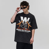 Vintage T-shirts Vintage Printed Short Sleeve T-Shirt Washed and Old Cotton