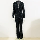 Women Haute Couture Co-Ords Mesh Embroidered Suit Two-Piece Set