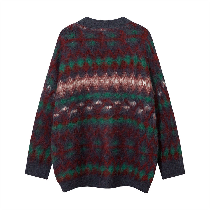 Men Sweater Striped with Fleece Lining Sweater Loose Casual Sweater