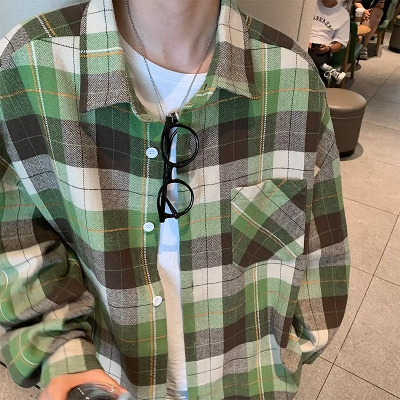 Men Shirts Plaid Loose plus Size Casual Jacket