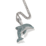 Jewelry Diamond Dolphin Pendant Necklace Copper Zircon Animal Spectrum