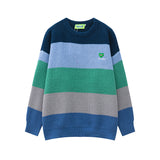 Women Sweater Retro College Style Striped Color Block Knitted Sweater