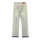 Men Jeans Vintage Yellow Mud Zipper Slit Loose