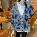 Women Knitted Cardigan Vintage Leopard Print