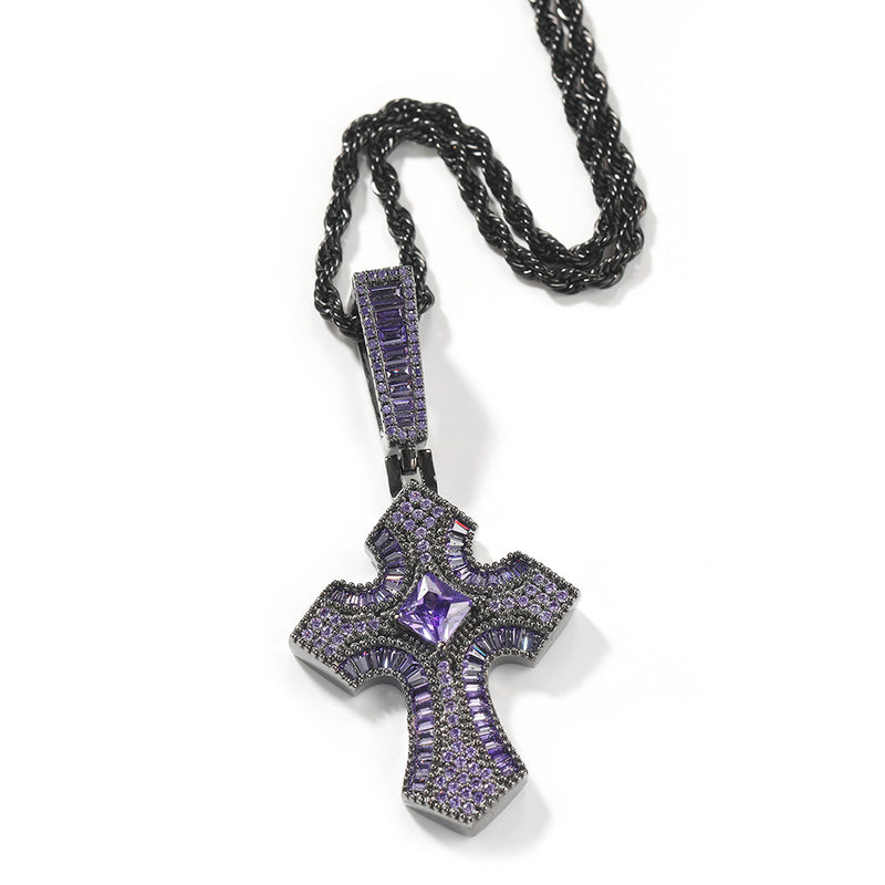 Jewelry Ladder Zircon Cross Pendant Hip Hop Necklace Crosses Spectrum