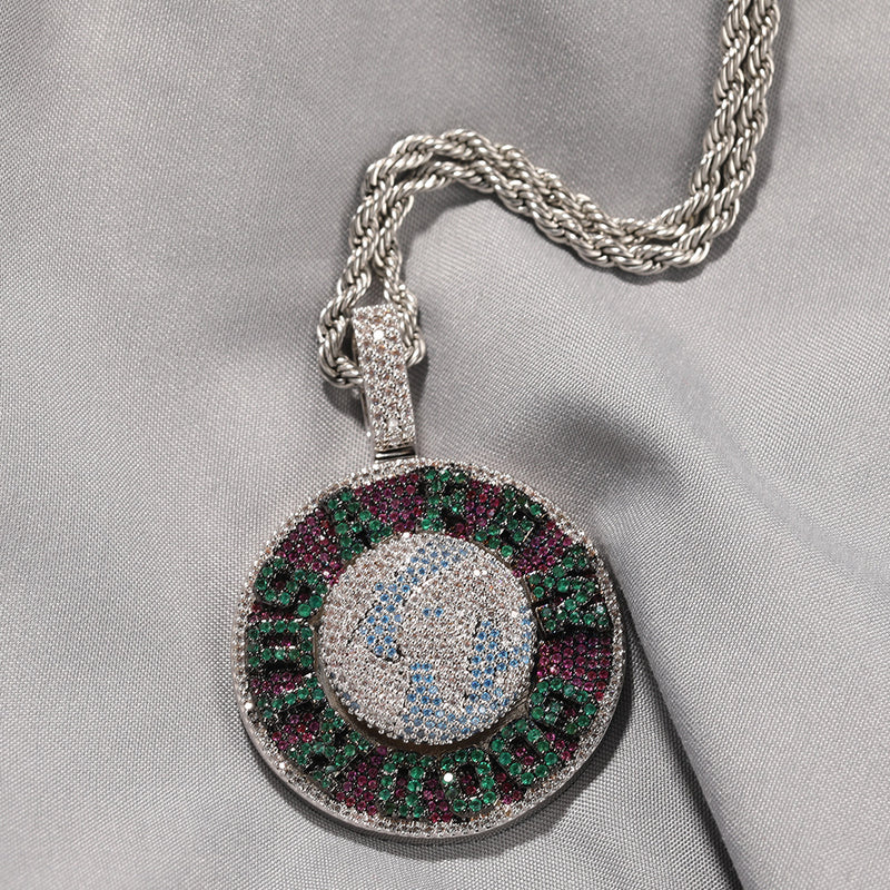 Jewelry Rotatable AFGK Earth Pendant Ma Siwei Full Diamond Tide Necklace Dog Tags rapper Spectrum