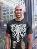 Funny Mens Skeleton Beers in Belly Shirt Ribcage Xray Hallow