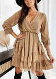 Valentine's Day Dress Women's Long-Sleeved Pullover V-neck Flounce Dress