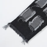 Men Jeans Punk Hole & Patch Raw Edges