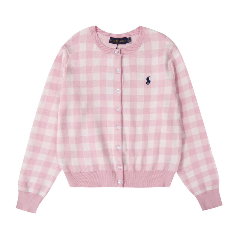 Ralph Lauren Knitted sweaters RL Pony Embroidered Checked Knitted Cardigan Crew Neck