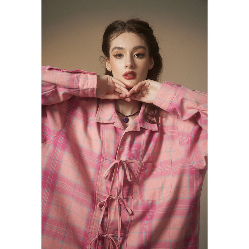 Unisex Shirt Loose Long Sleeve Plaid Shirt