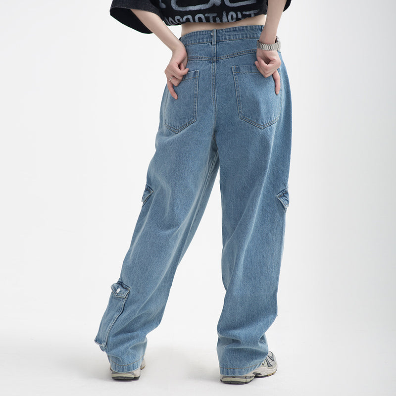 Men Jeans Vintage Multi-Pocket Workwear Jeans Hip Hop