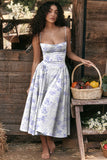 Women Dress Summer French Retro Spaghetti Straps Dress