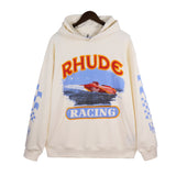 Rhude Hoodie Speedboat Plaid Sleeve Vintage Printed Hooded Sweater Jacket