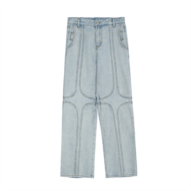 Men Jeans Stitching Loose Straight
