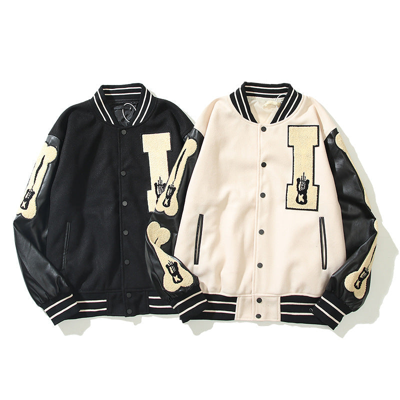 Kapital Jack Hitian Hehong Leather Sleeve Stitching Towel Embroidered Bone Baseball Uniform Jacket Coat