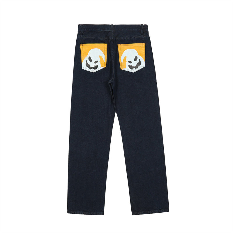 Men Jeans Cartoon Pocket Loose Trendy Casual