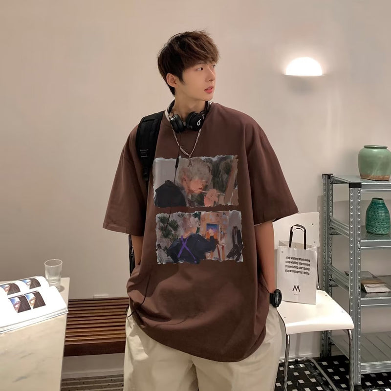 Men T Shirt Summer Pure Cotton Heavy Oversize
