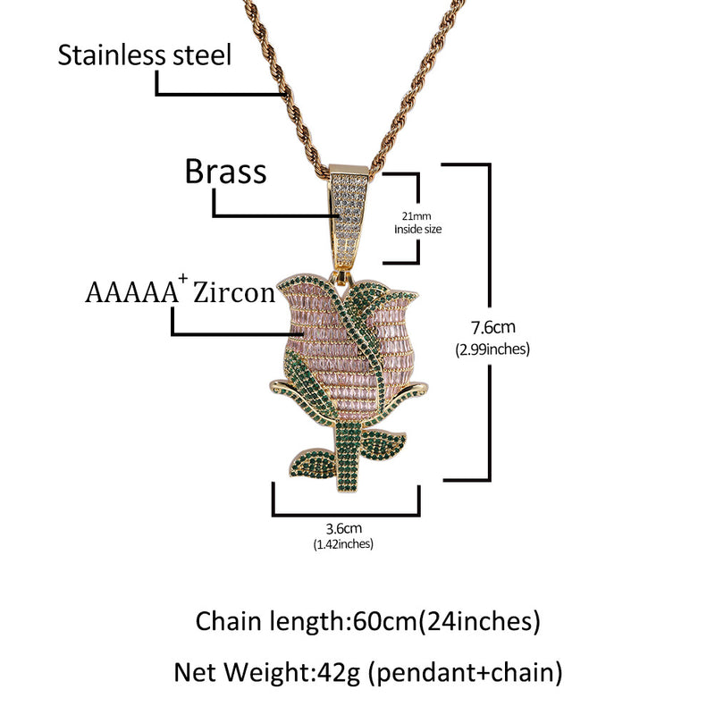 Jewelry Rose Pendant Vintage Hip Hop Copper Microencrusted Zircon Spectrum St. Valentine's