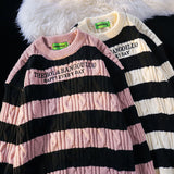 Women Sweater Striped Knitted Sweater College Style