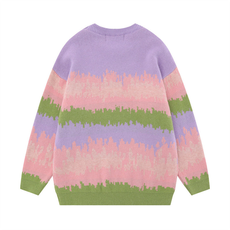 Men Sweater Gradient Jacquard Crew Neck Sweater