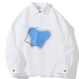 Men Long Sleeve T Shirt Ins Printed Long Sleeve Shirt Trendy Loose Lapels Shirt