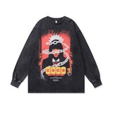Mens Vintage Long Sleeve Shirt Printed Washed Long Sleeve T-Shirt