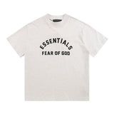 Fog Essentials T Shirts Spring Summer FOG Double Line Flocking Letter Crew Neck Short Sleeves